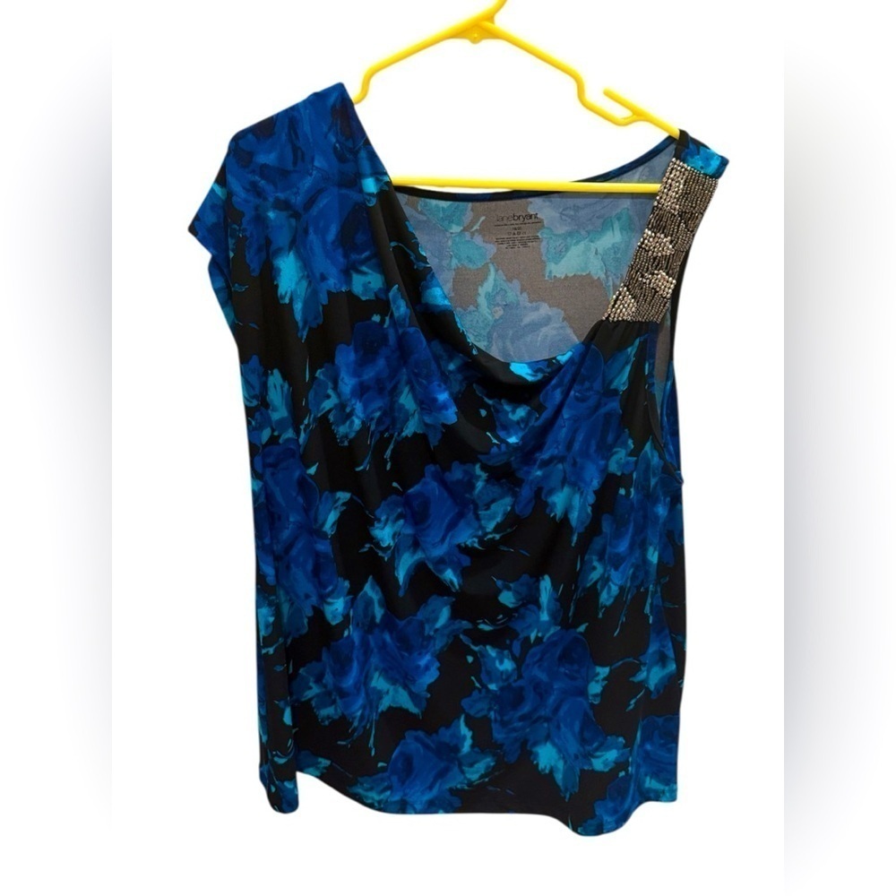 Lane Bryant One Shoulder Blue Floral Women's Top Beaded Detail Size 18/20